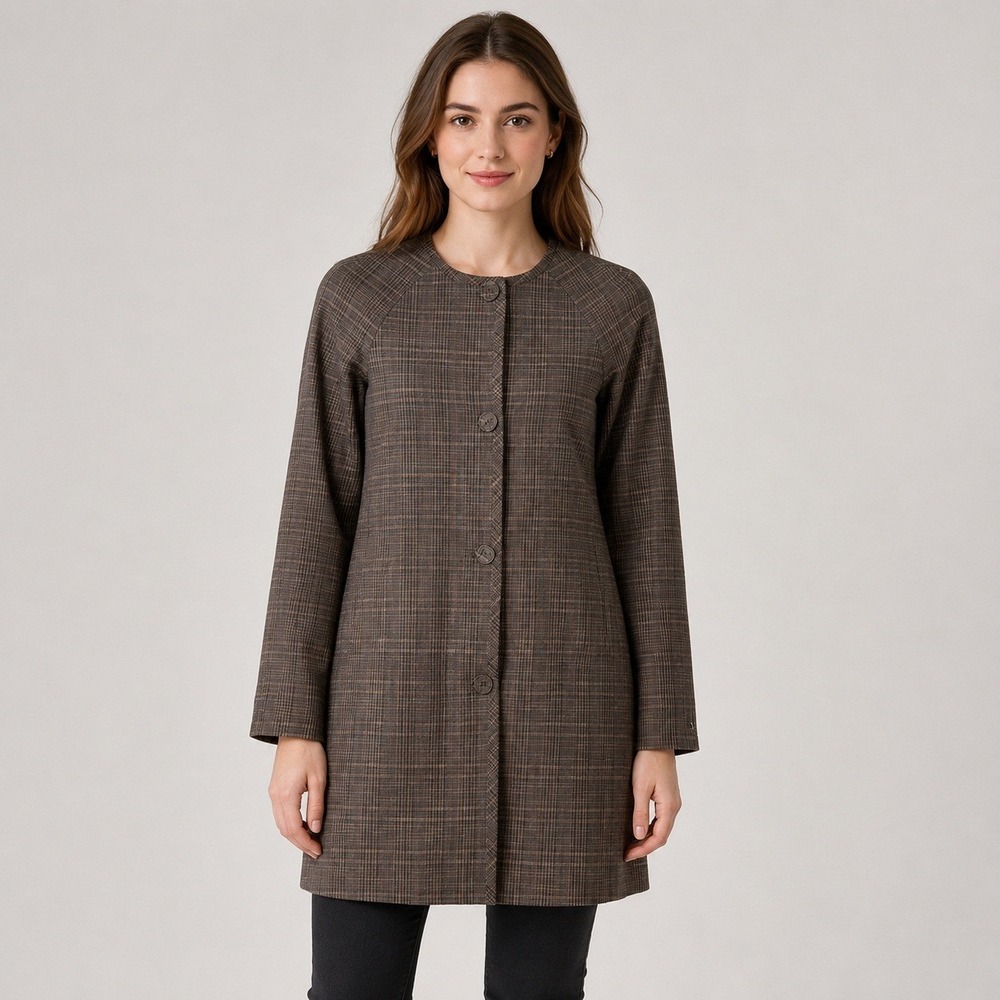 Liz Claiborne‎ Collection Women's XS Brown Plaid Collarless Car Coat